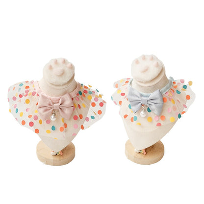 Mokka - Multicolor Polka Dot Ruffled Bib Bow Pet Neckwear