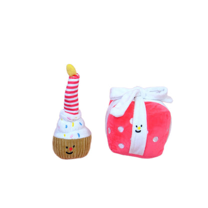 Petkin - Birthday Cupcake and Gift Box Plush Dog Toy