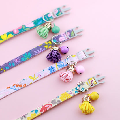 Mokka - Floral Bow Bell Accent Adjustable Cat Collar