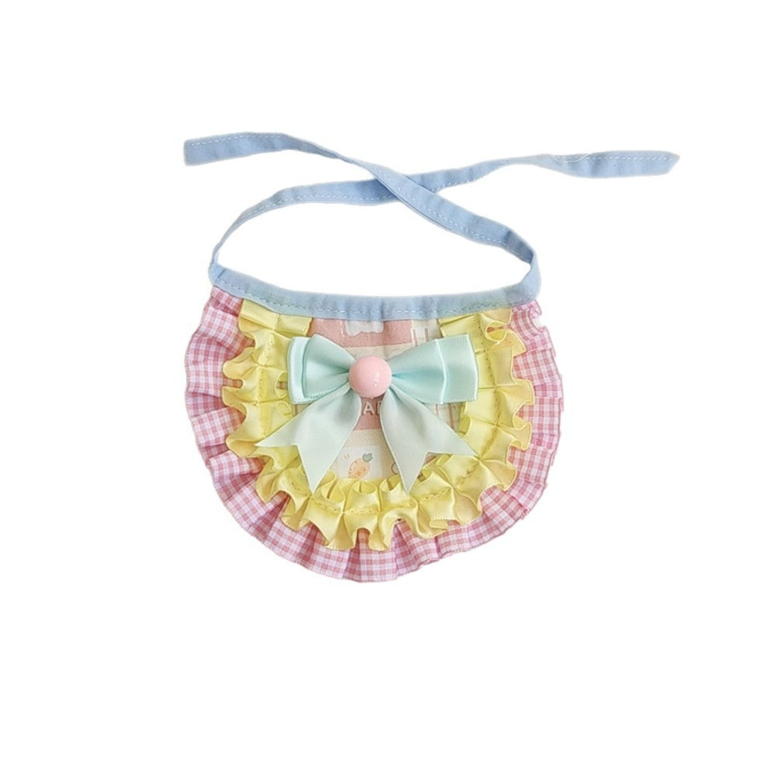 Back view of Mokka Colourblock Bow Cat Bib with adjustable strap