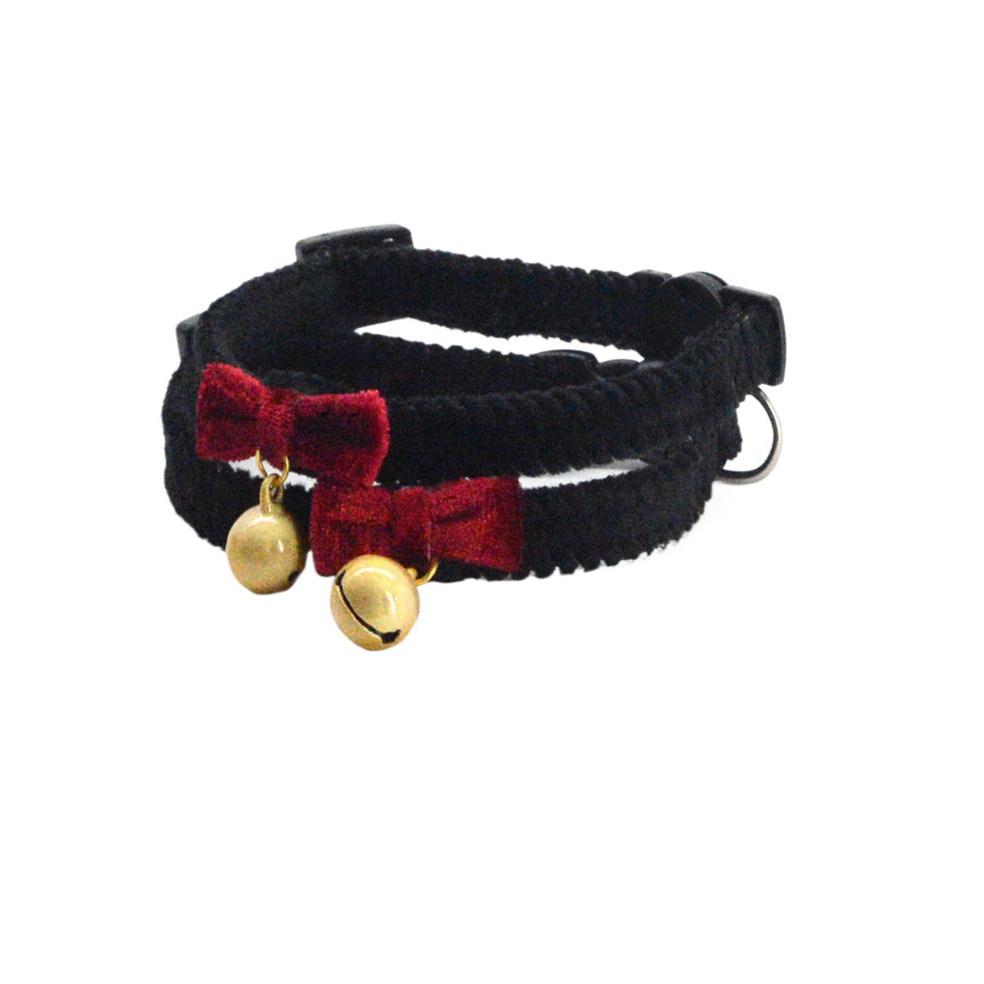 Black velvet cat collar with breakaway safety buckle and silver bell
