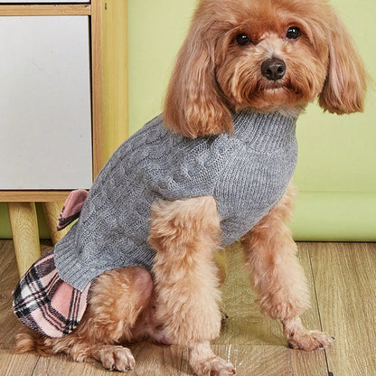 Ozzie - Plaid Hem Cable Knit Sweater Dress
