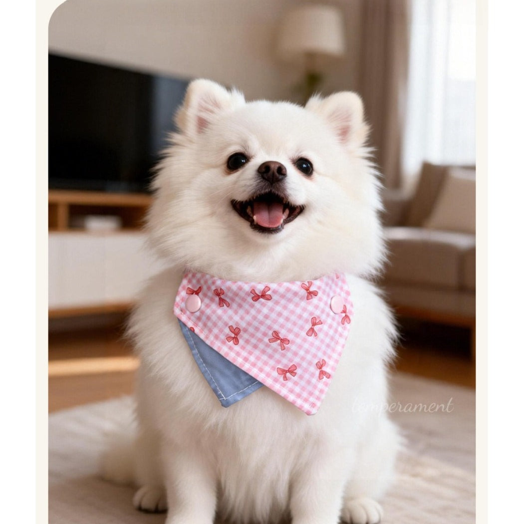 Mokka Bow Print Cat Bandana Collar displayed in a circular shape