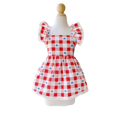 Ozzie - Heart Plaid Ruffle Sleeve Pet Dress