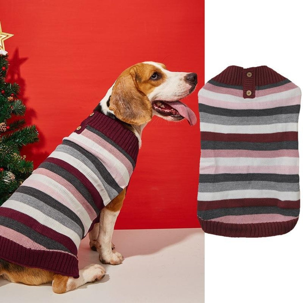 Ozzie - Striped Zip Front Pocket Detail Dog Sweater