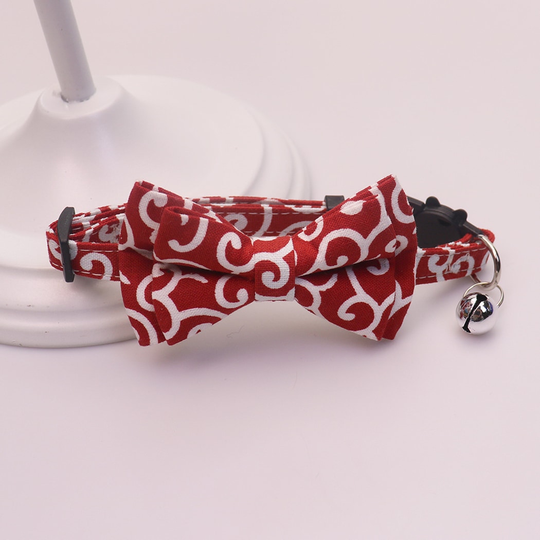 Mokka - Folksy Style Scroll Print Bow Cat Collar