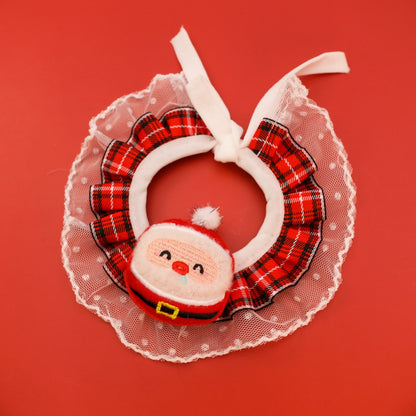 Christmoo - Cartoon Plaid Lace Trim Cat Christmas Collar