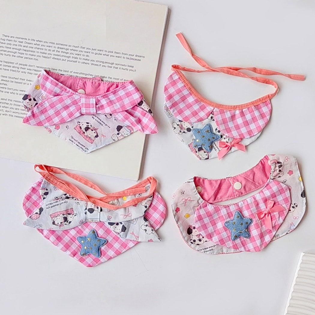 Mokka - Pink Plaid Cartoon Dog Print Pet Bib