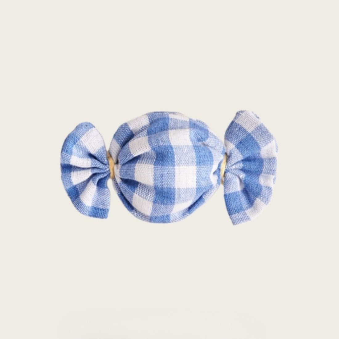 Moo gingham candy cat toy displayed on white background highlighting its compact size