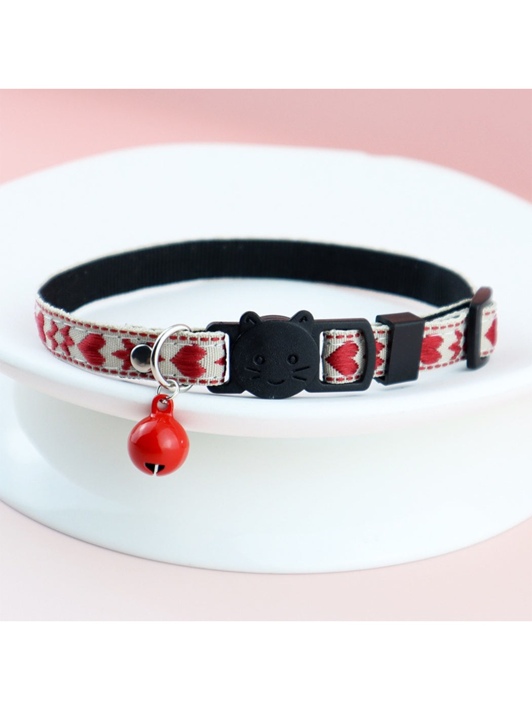 Side view of Mokka woven cat collar highlighting texture and stitching details