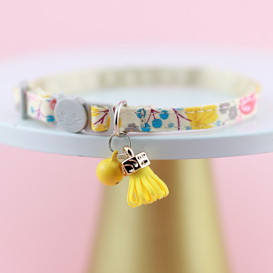 Mokka - Floral Bow Bell Accent Adjustable Cat Collar
