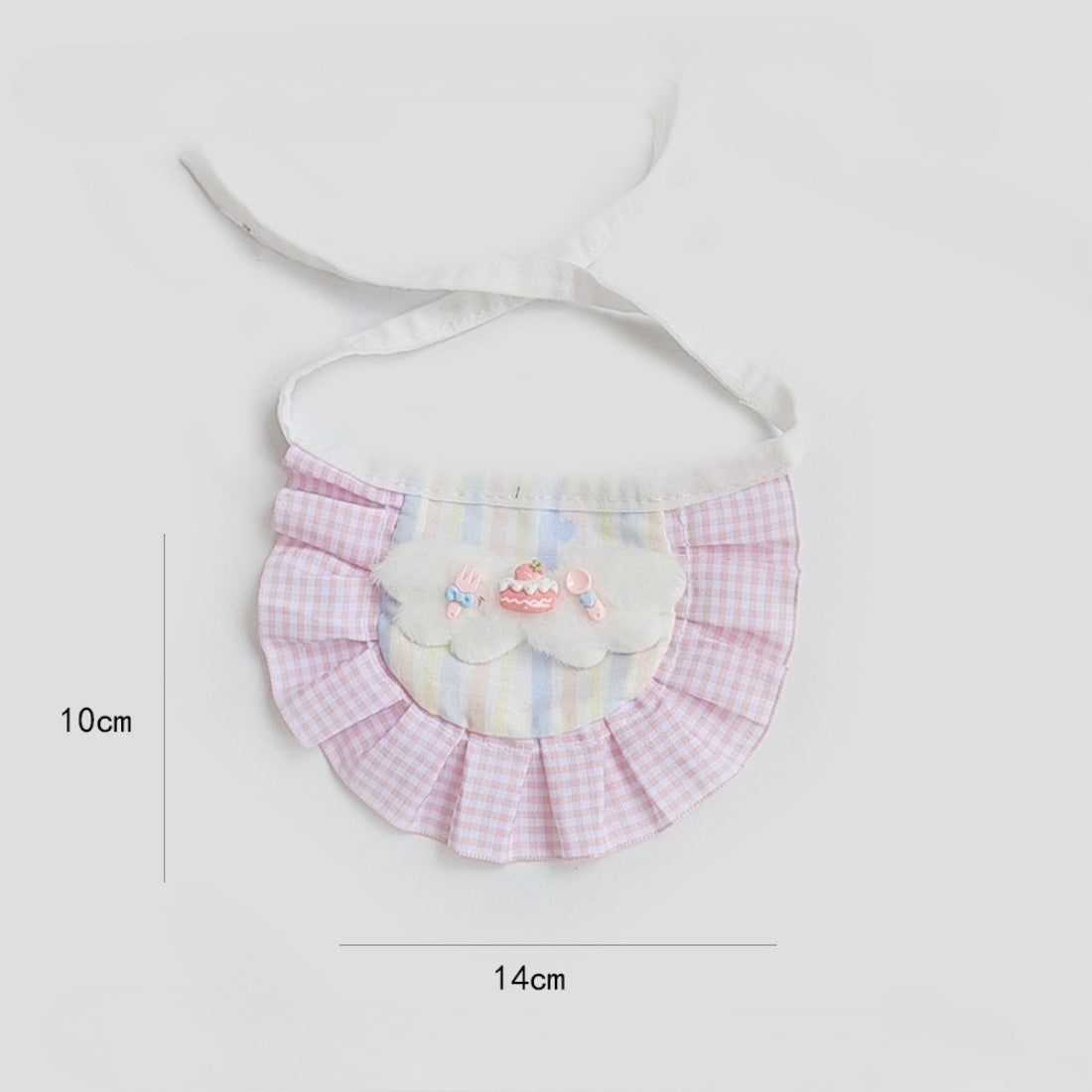 Mokka Cake Charm Cat Bib displayed flat highlighting the full design and colors
