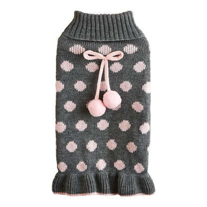 Ozzie - Bow Detail Ruffled Hem Pet Knit Sweater