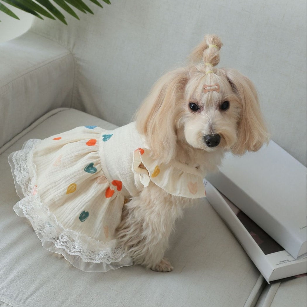 Ozzie - Light Yellow Heart Detail Ruffle Sleeve Pet Dress