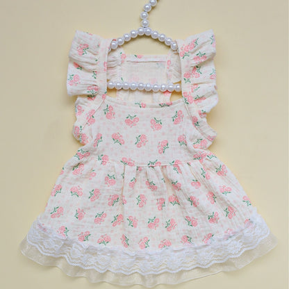 Ozzie - Lace Hem Rose Print Pet Skirt Dress