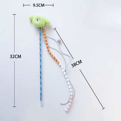 Moo plush cat teaser wand with beads laid out flat on light background