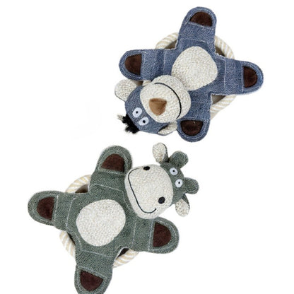 Petkin Cow & Donkey Plush Rope Dog Toy showing cow plush head with rope body
