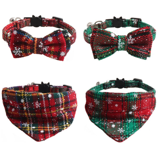 Christmoo - Festive Plaid Pet Collar and Bandana Set