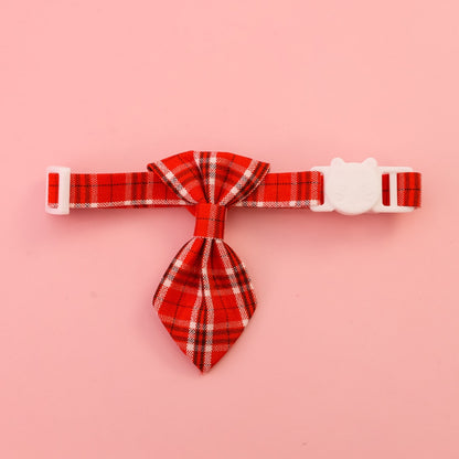 Mokka - Checked Necktie Detail Adjustable Pet Collar