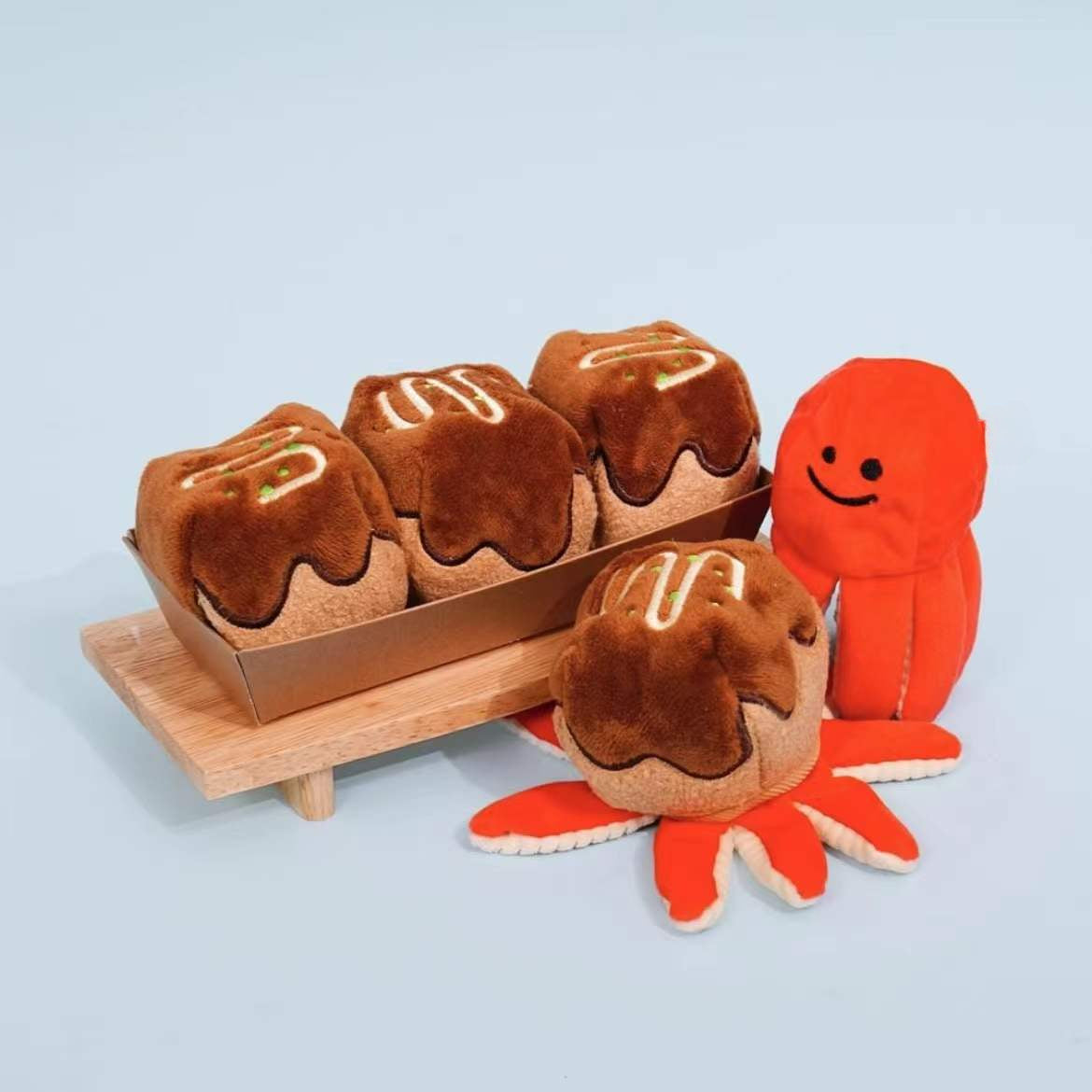 Petkin - Adorable Octopus Takoyaki Sniffing Squeaky Dog Toy