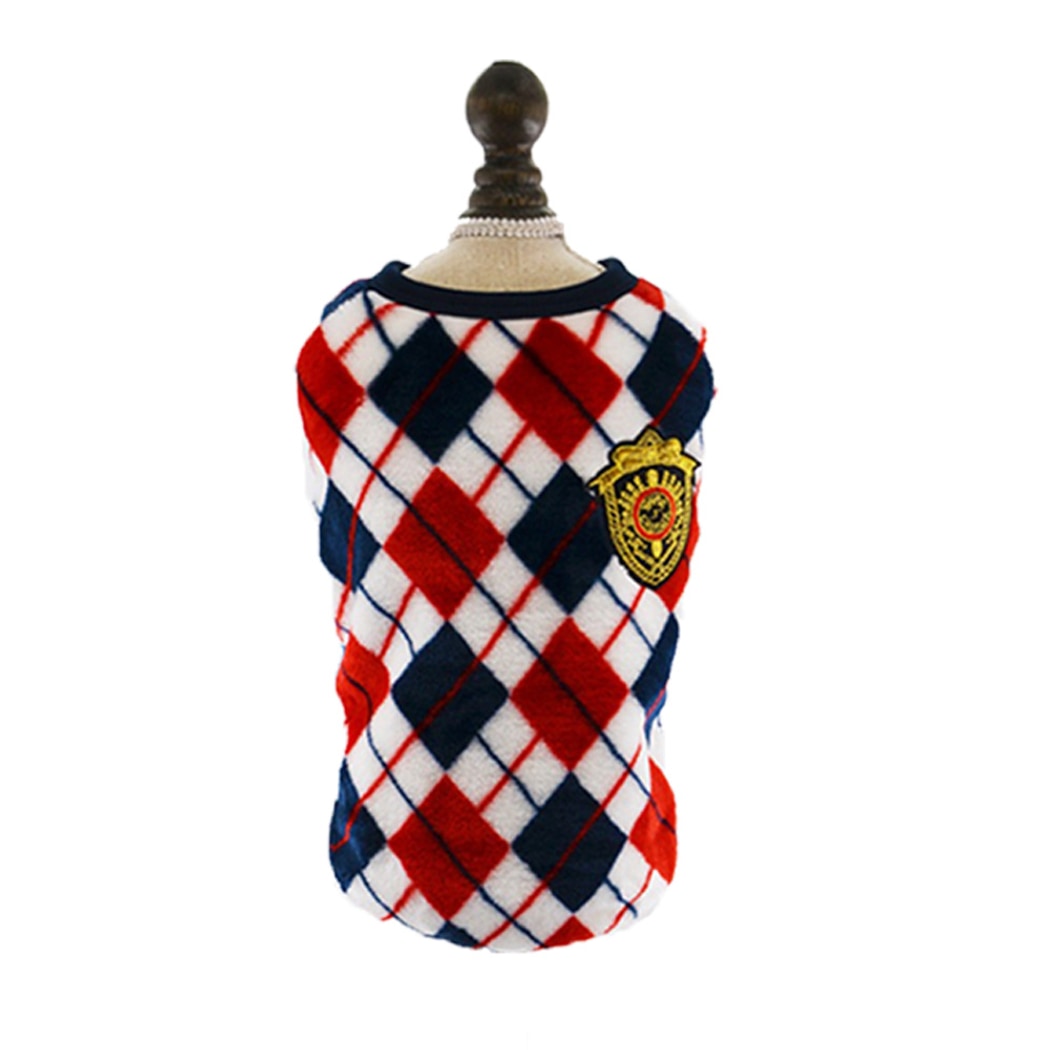 Ozzie - Plaid Dog Vest Sweater With Crest Detail