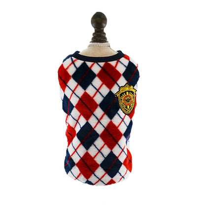Ozzie - Plaid Dog Vest Sweater With Crest Detail