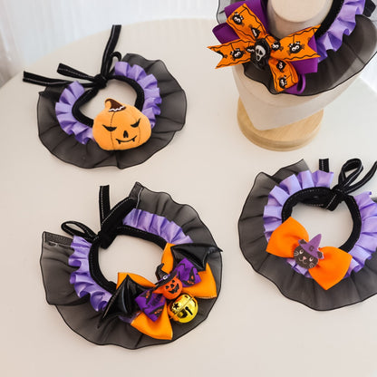 Halloweek - Pumpkin Bow Lace Halloween Pet Collar
