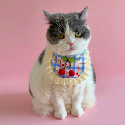 Mokka - Ruffle Trim Cherry Print Pet Bib and Collar