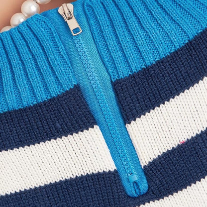 Ozzie - Striped Zip Front Pocket Detail Dog Sweater