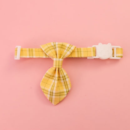 Mokka - Checked Necktie Detail Adjustable Pet Collar
