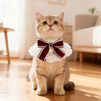 Mokka - Bow and Layered Openwork Lace Cat Neckwear