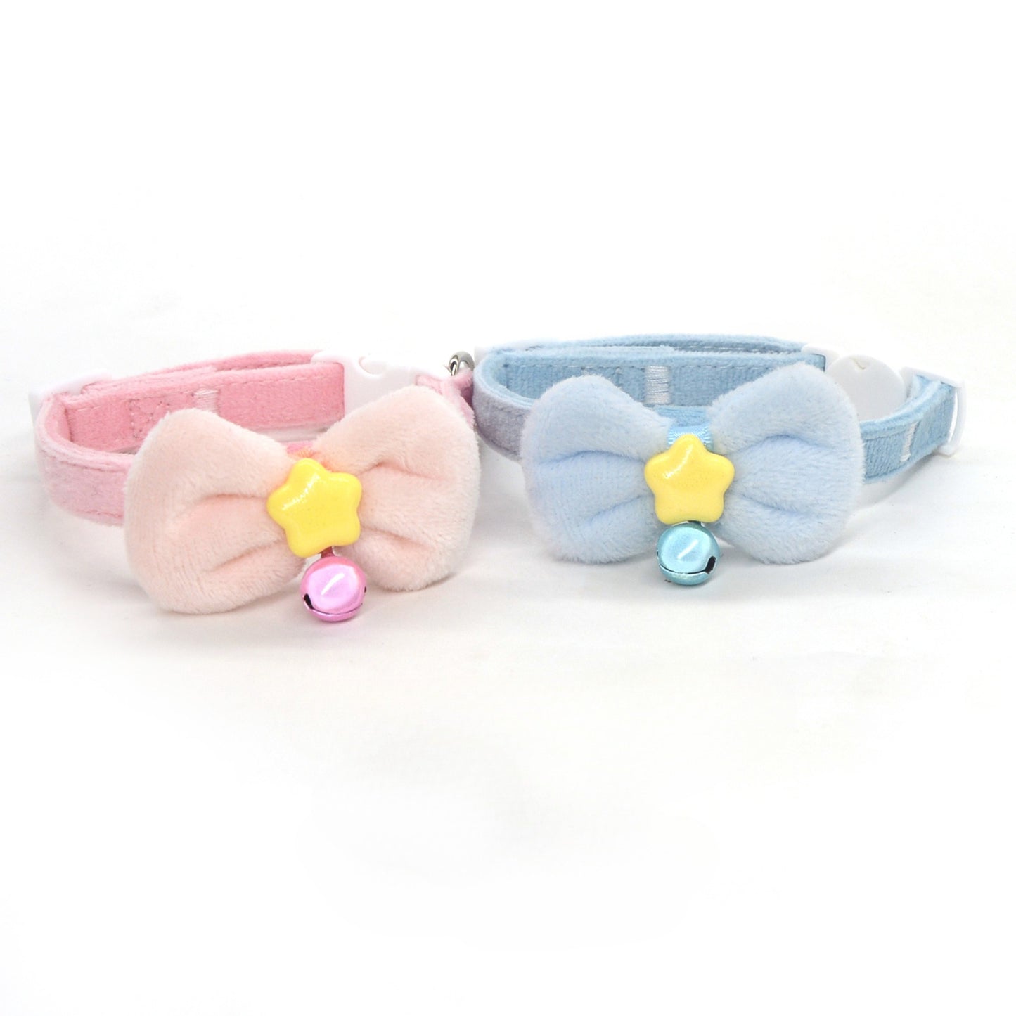 Mokka Sweet Star Bow Breakaway Cat Collar with pink bow and star charm on a white background