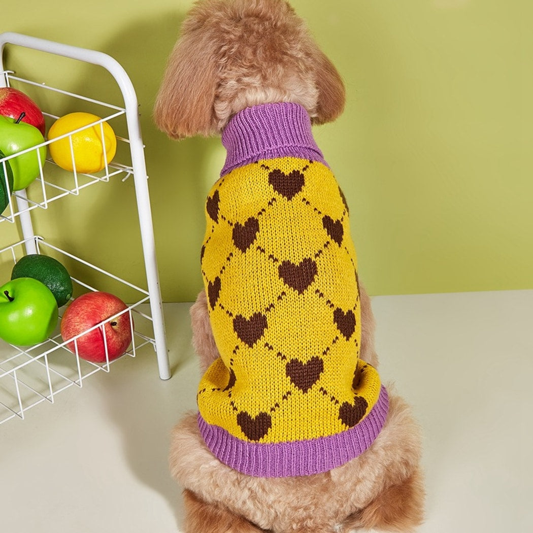 Ozzie - Heart Check Turn-Down Collar Dog Sweater