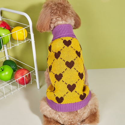 Ozzie - Heart Check Turn-Down Collar Dog Sweater