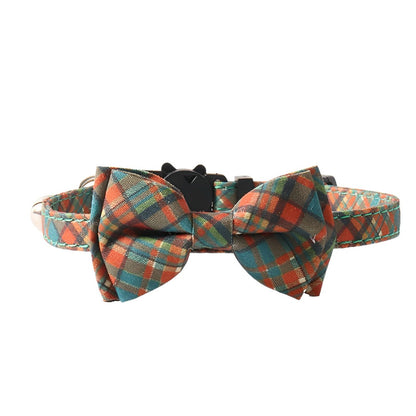Mokka Plaid Breakaway Cat Collar with metal D-ring attached near the clasp
