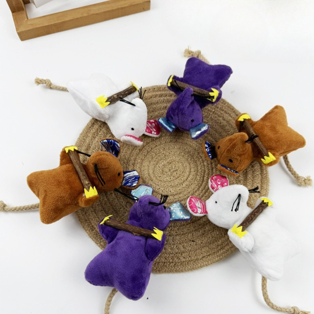 Moo - Mouse With Stick Plush Cat Toy