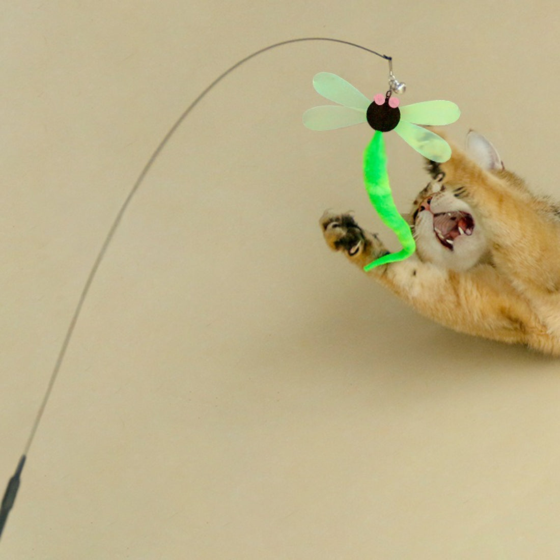 Moo Dragonfly Teaser Cat Wand Toy with colorful dragonfly attachment on a stick