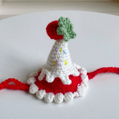 Ozzie - Strawberry Cone Scalloped Cat Hat