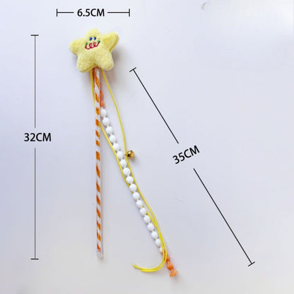 Moo plush cat teaser wand with beads and plush toy end on plain background