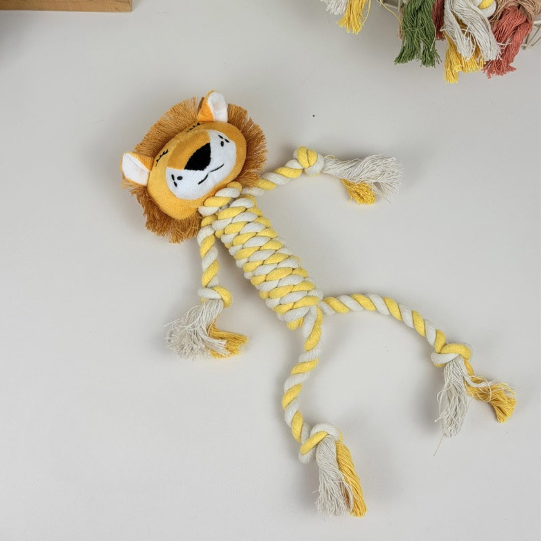 Petkin rope dog plush toy with colorful animal design and durable rope sections