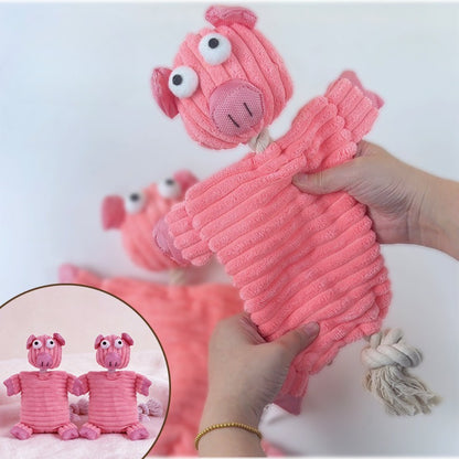Close-up of Petkin Pig Rope Plush Dog Toy showing pig face and rope texture