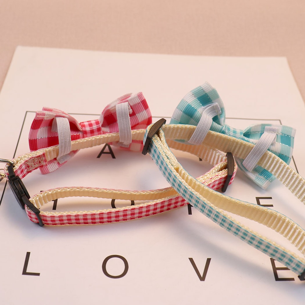 Mokka - Minimalist Plaid Print Bow Pet Collar