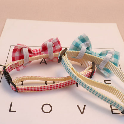 Mokka - Minimalist Plaid Print Bow Pet Collar