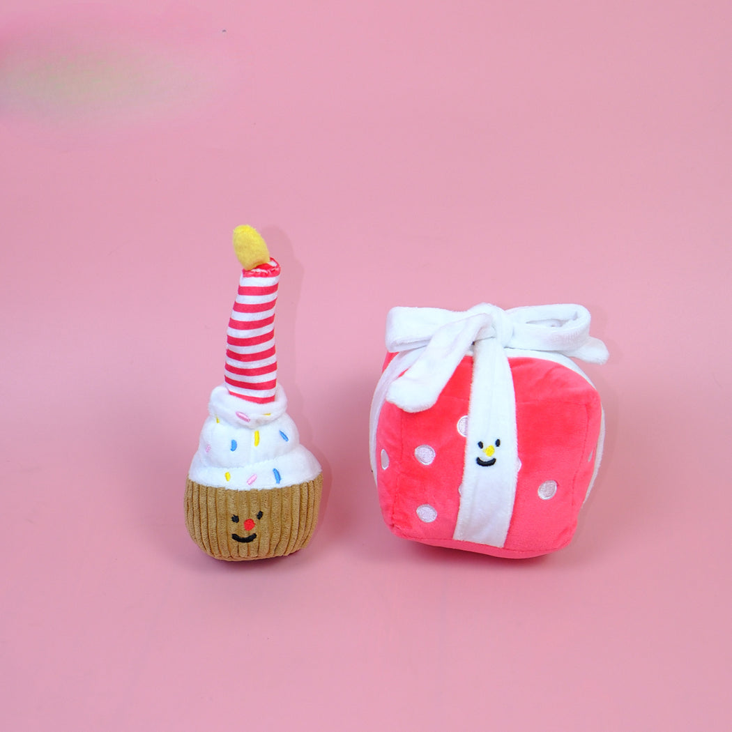 Petkin - Birthday Cupcake and Gift Box Plush Dog Toy