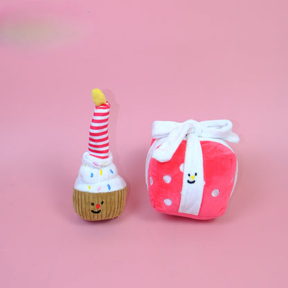 Petkin - Birthday Cupcake and Gift Box Plush Dog Toy