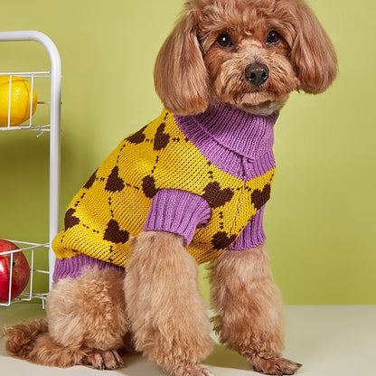 Ozzie - Heart Check Turn-Down Collar Dog Sweater
