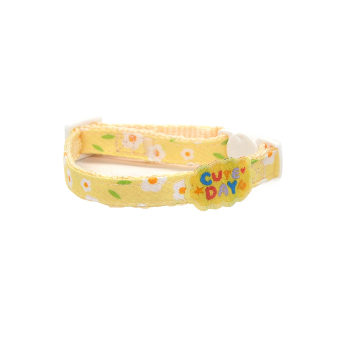 Mokka Daisy Charm breakaway cat collar worn by a cat, showing charm and fit