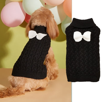 Ozzie - Bow Detail Cable Knit Dog Sweater