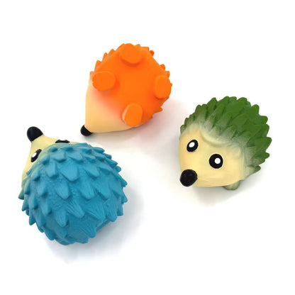 Petkin squeaky hedgehog dog toy front view with visible facial features
