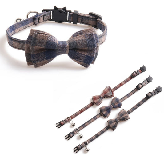 Mokka – Soft Plaid Bow Tie Cat Collar with Bell